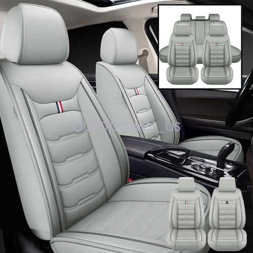 For Hyundai Leather 5 Seats Car Seat Covers Front Rear Full Set Cushion Pad Gray