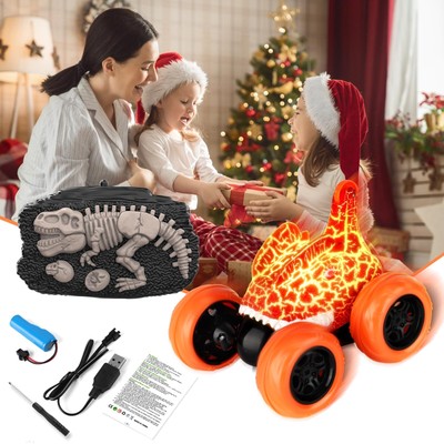 Dinosaur Rc Stunt Car 360rolling Twister With Colorful Lights 2.4 Ghz Rechargeab