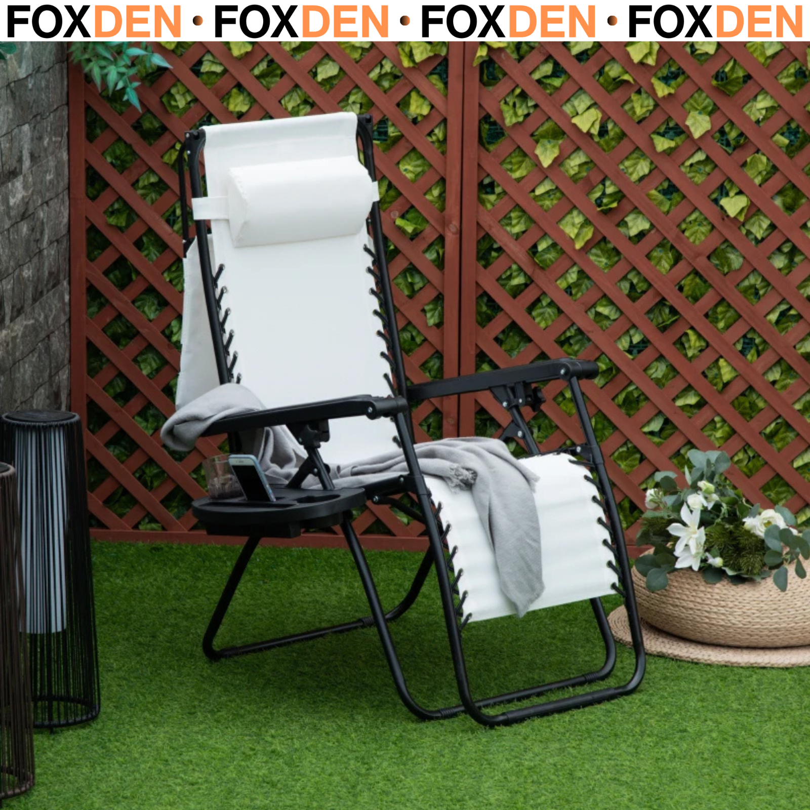 Zero Gravity Chair Adjustable Patio Lounge /Cup Holder & Canopy Shade - White