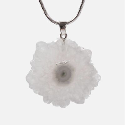 Nature Solar Quartz White Stalactite Druzy Flower Slice Pendant Necklace 22 Inch