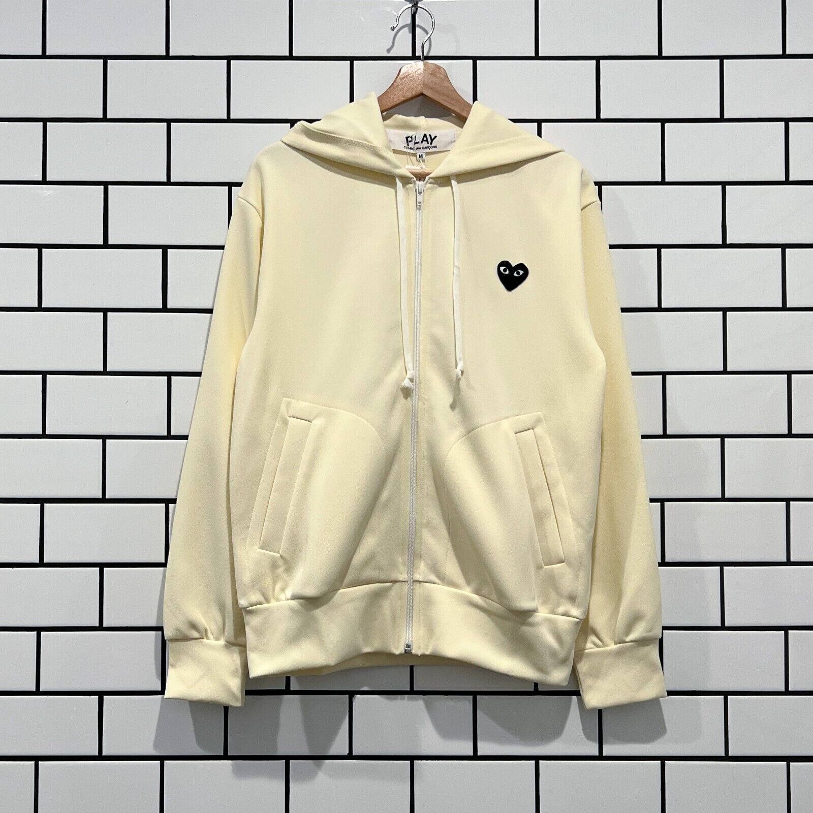 COMME DES GARCONS CDG PLAY BLACK HEART BIG LOGO HOODIE IVORY COMME DES GARCONS CDG PLAY BLACK HEART BIG LOGO HOODIE IVORY