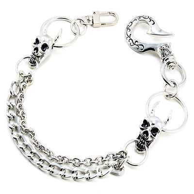 DK Short Skull Classic Biker Trucker Key Jean Wallet Chain (14'') BLK/SLV CS101 
