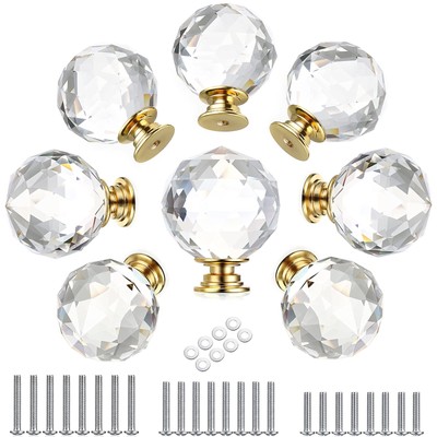 8 Pack Drawer Knobs Diamond Shaped Crystal Glass 40MM(1.6 inches) Cabinet Kno...