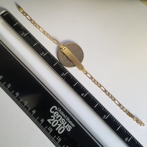 Pre-owned Handmade Kid Unisex 10k Yellow Gold Figaro Id Baby Bracelet 5.75 Inch