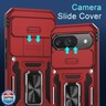 DEERLAMN Case for Google Pixel 9/9 Pro with Slide Camera Cover+Screen Protector(1 Pack), Rotated Ring Kickstand Military Grade Shockproof Protective Cover-Red