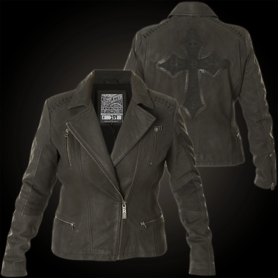 Pre-owned Affliction Leather Livestock Women's Jacket Black Biker Mma