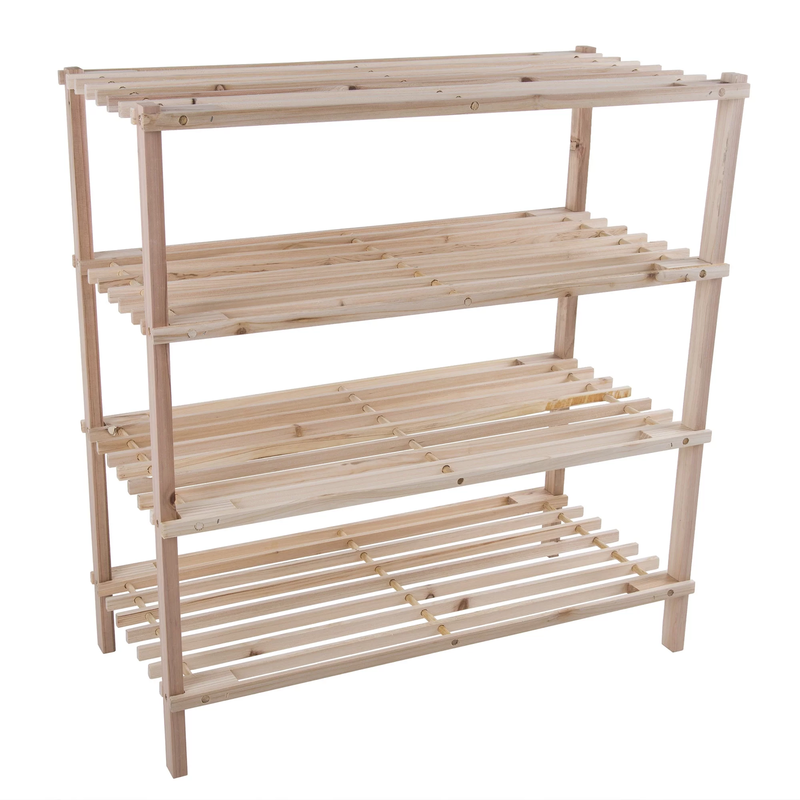 4-Tier Shoe Storage Organizer Rack Holds 12 Pair, Light Oak