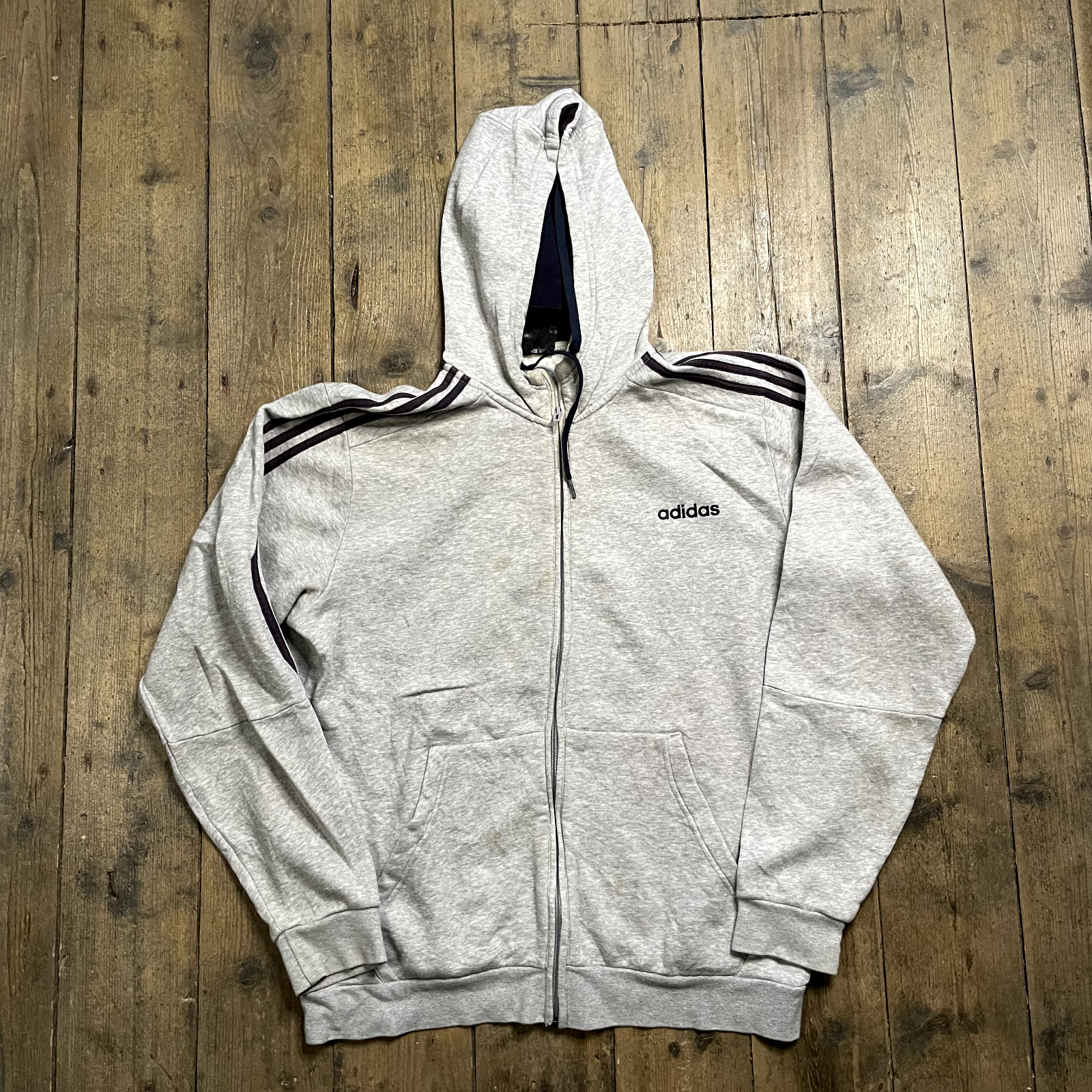 Adidas Hoodie Vintage Full Zip Sports Sweatshirt Grey Mens Large 7 390 175957008798