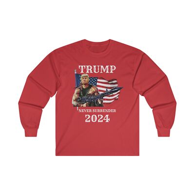 Trump Never Surrender T-Shirt 2024 Black Trump 2024 Rambo Punisher Long Sleeve 1