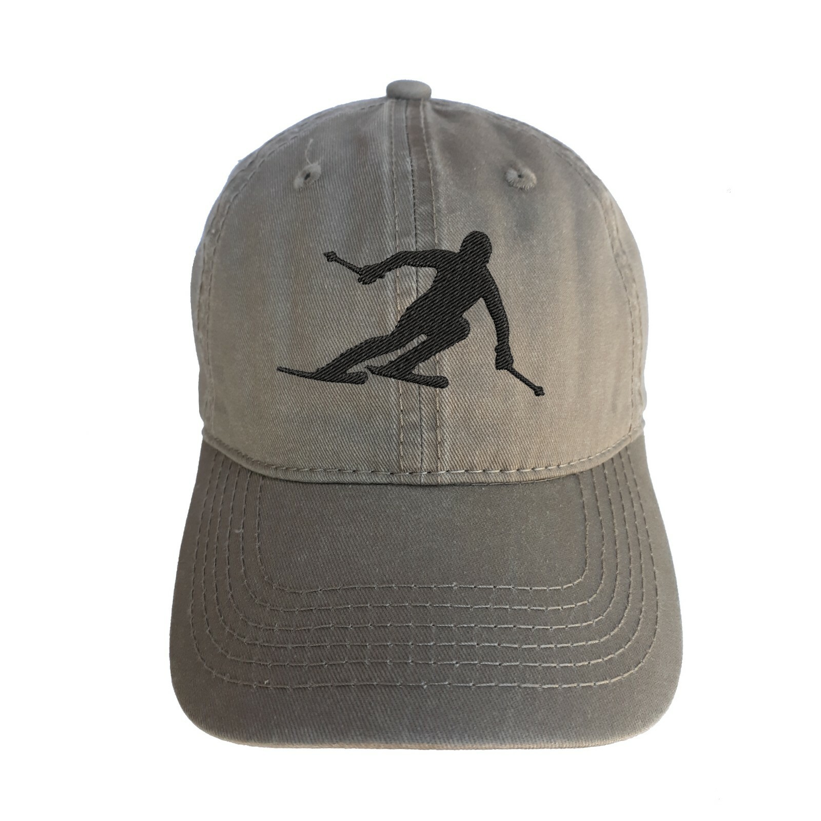 Skier Silhouette Embroidered Baseball Ball Cap Hat Adjustable Strap Vacation New