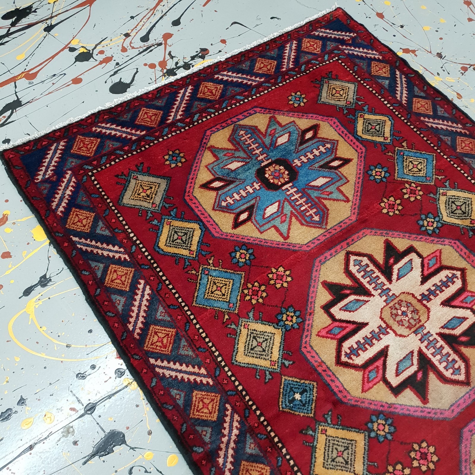 4.30ft × 6.56ft Antique Persian Rug Hand-Knotted ,Red Vintage Geometric Rug