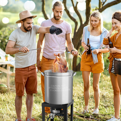 36 Qt. Turkey Deep Fryer Pot with Lid & Basket Stainless Steel Seafood Boil Pot