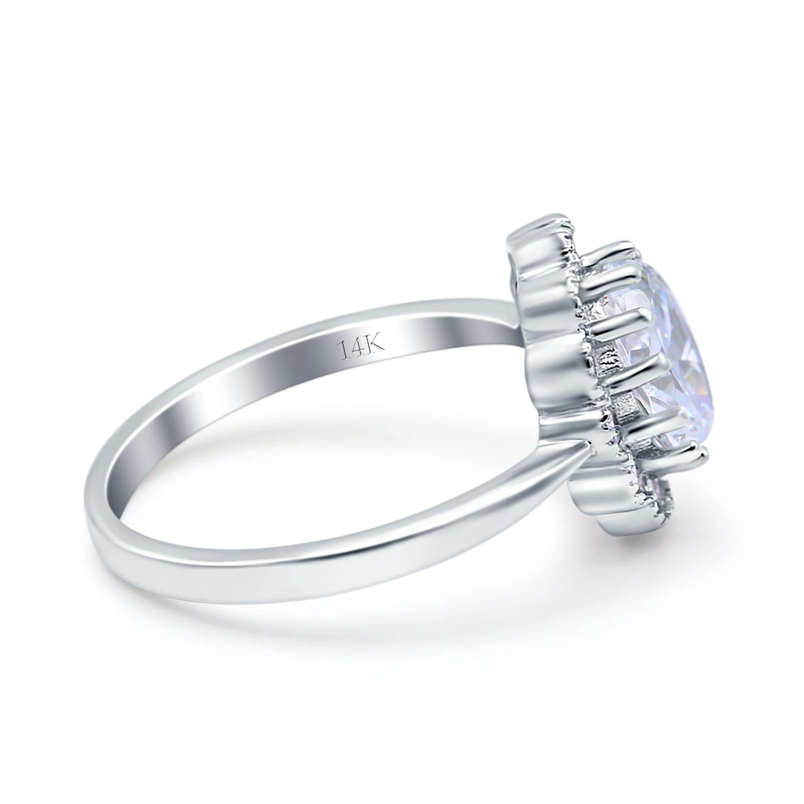 Pre-owned Blueappleco 14k White Gold Vintage Floral Oval Bridal Wedding Engagement Ring Simulated Cz In Silver