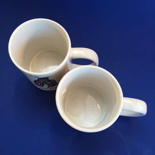 2 Coombs Canada White Pottery Coffee Mugs Whale Raven Salmon Eagle Native