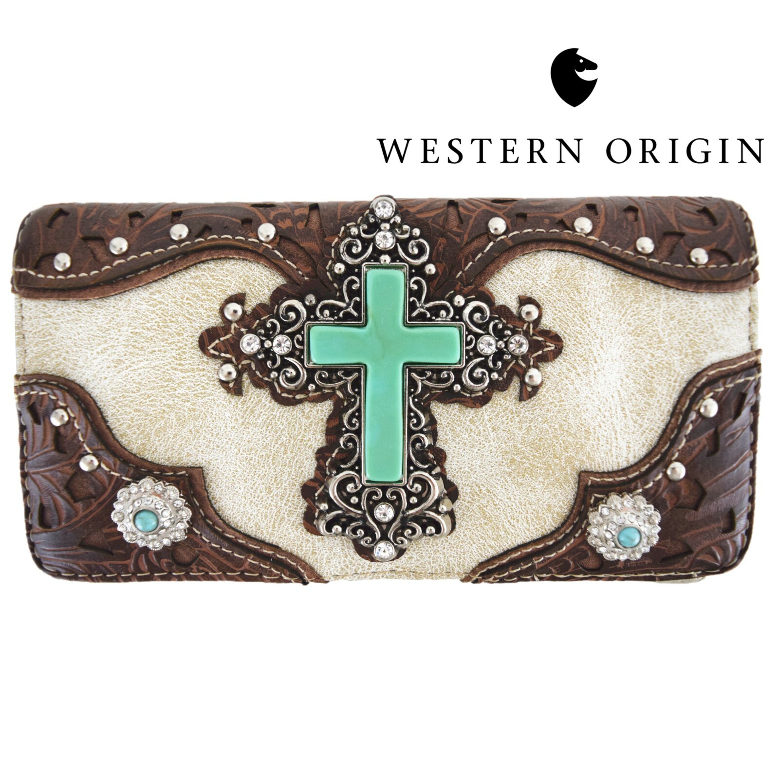 Western Style Purse Cross Country Handbag Women Shoulder Bag Wallet Set Beige