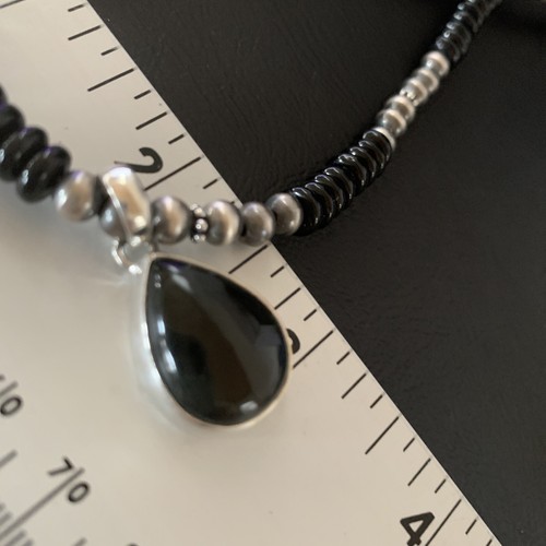 Pre-owned Handmade Mens Black Onyx Pendant Navajo Pearls Sterling Silver Necklace 11906