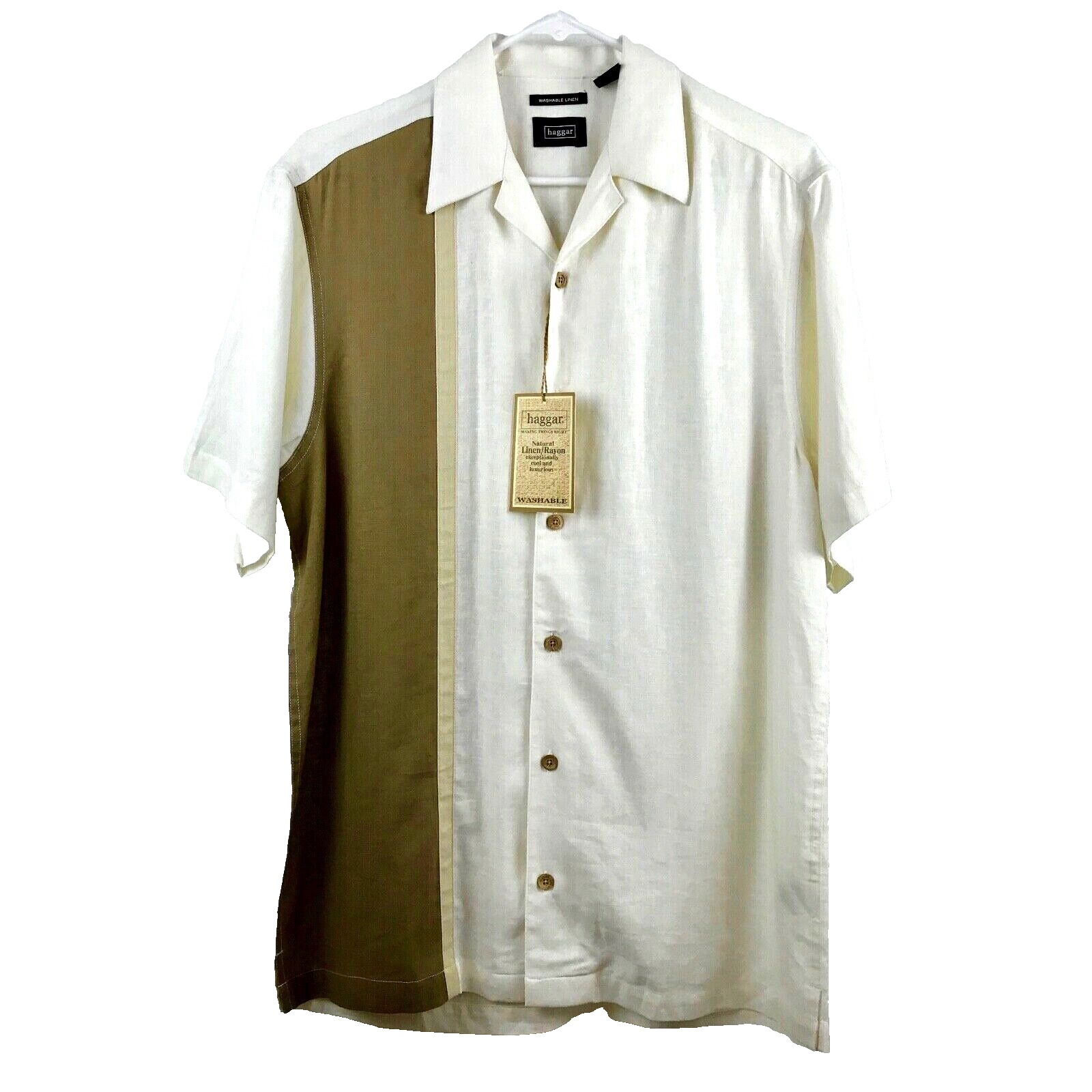 HAGGAR Washable Linen Rayon Mens S Lounge Button Shirt Retro HAGGAR Washable Linen Rayon Mens S Lounge Button Shirt Retro