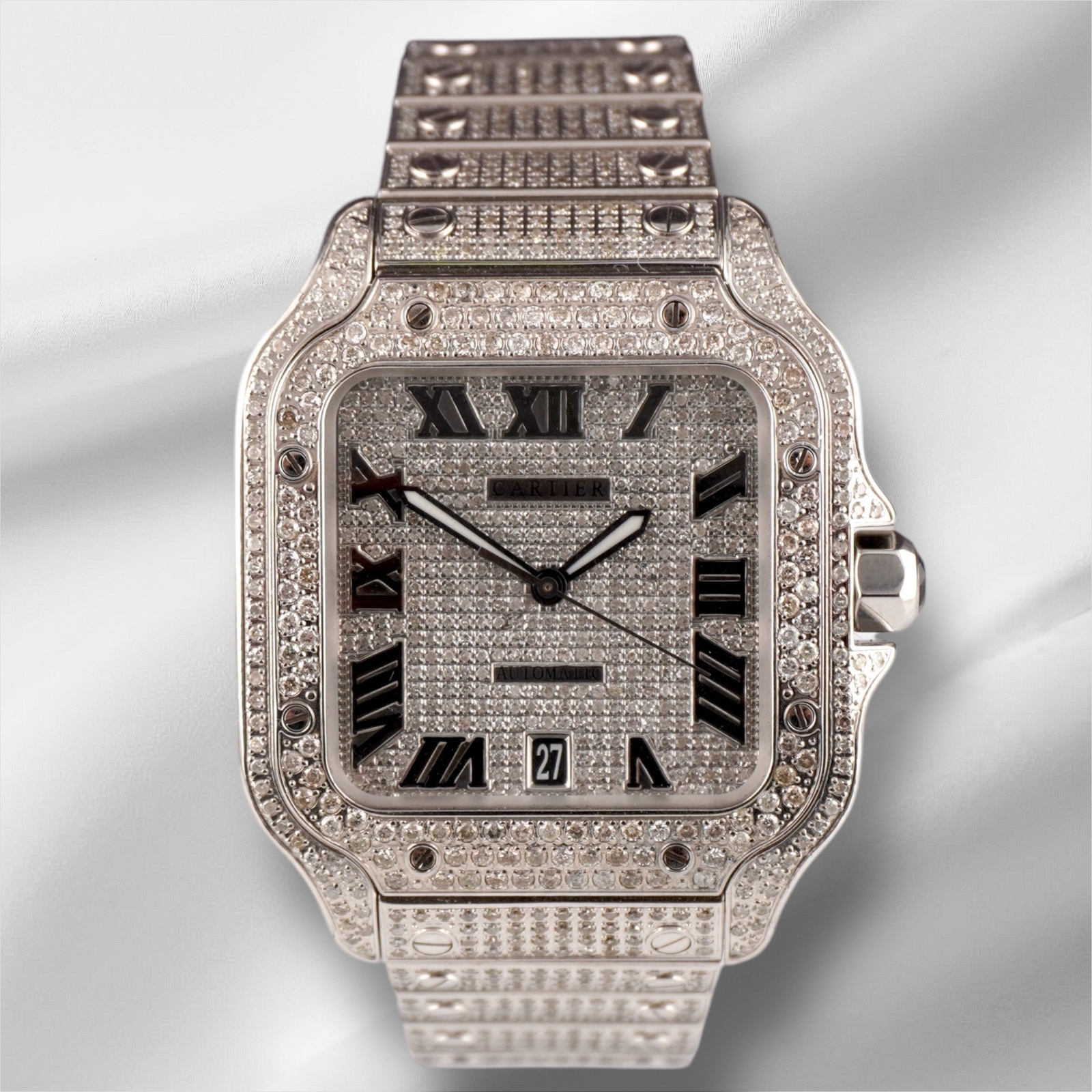 Image EJ Speed image beautiful image beautiful image beautiful image beautiful image beautiful image beautiful image beautiful image beautiful - Cartier Santos Large 40mm Men's Steel Roman Iced Out 12ct Diamonds ...