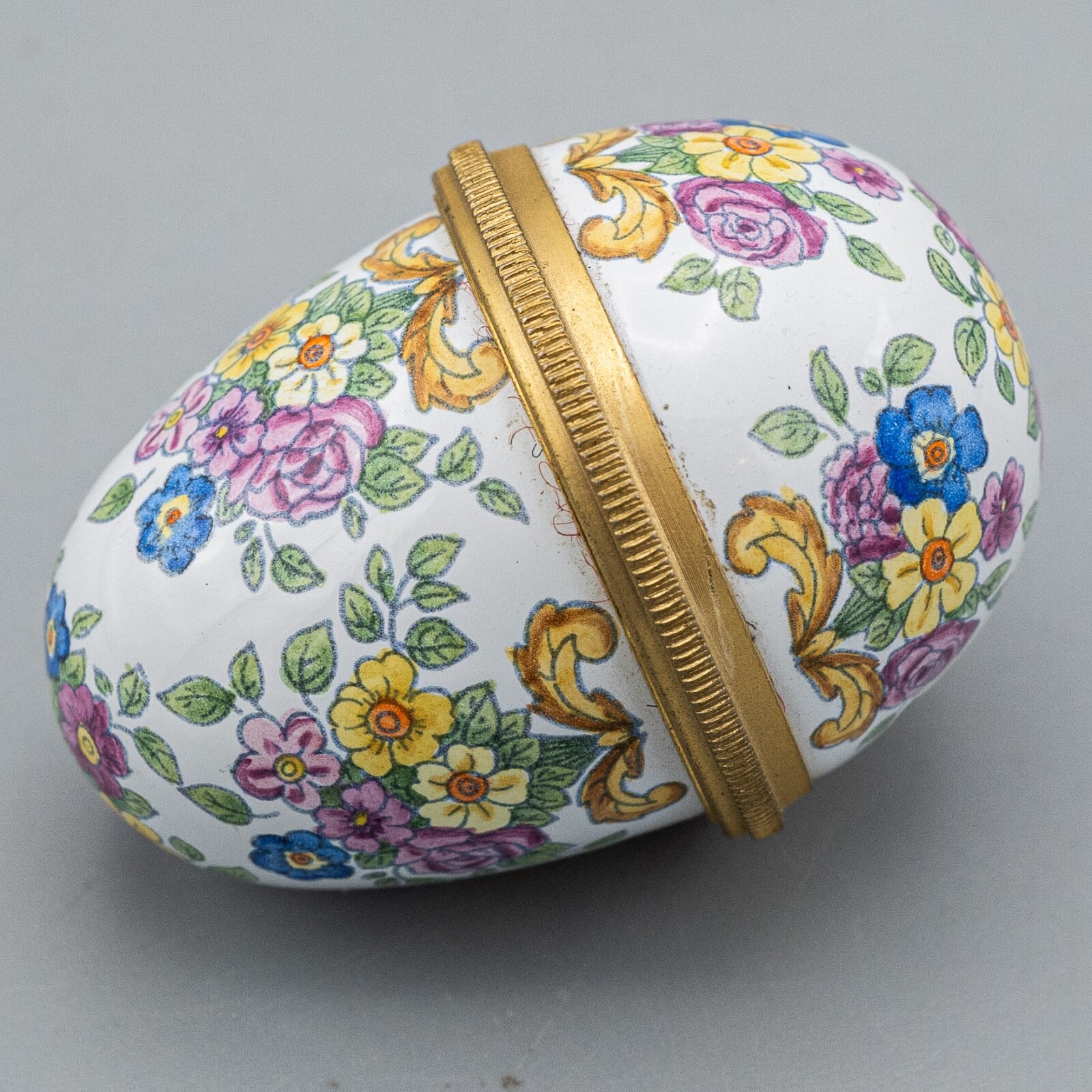 Staffordshire Enamels Trinket Box Egg Shaped Flowers England
