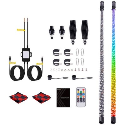 4ft RGB LED Spiral Whip Light Antenna Chase Flag Remote for ATV UTV Polaris RZR