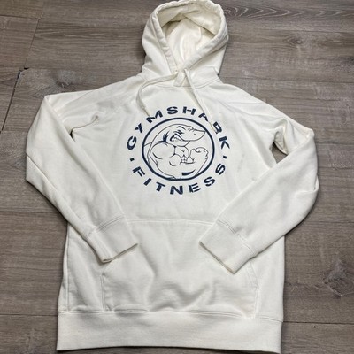 Gymshark Fitness Hoodie Mens M White Graphic Pullover Fleece Gym Activewear