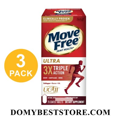 Move Free Ultra Triple Action 75 Tablets,Joints Cartilage Bone (3 PK) EXP 5/2027