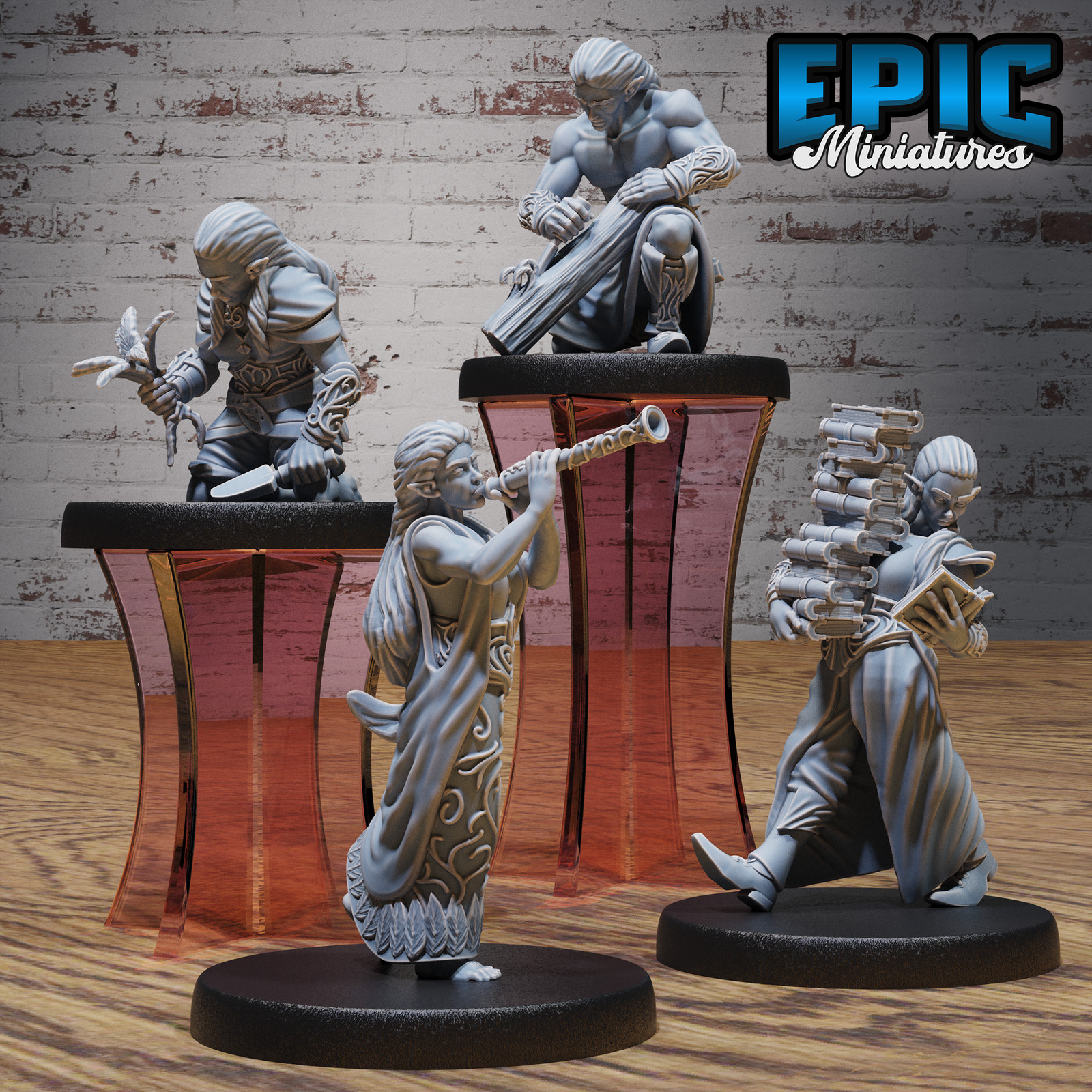 Elf Villager Schoolar 4x, 28mm scale Dungeons and Dragons Figures
