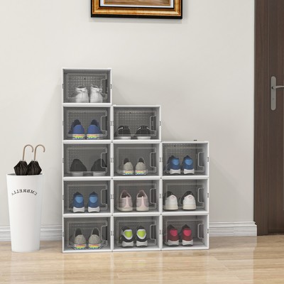 TAUS 12PCS XL Shoe Storage Box Stackable Plastic Shoe Organizers Durable White