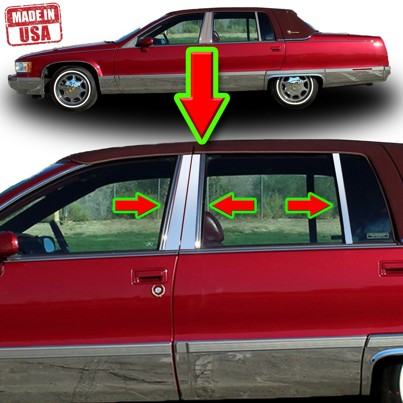 Chrome Pillar Trim for Cadillac Fleetwood 93-96 6pc Set Door Cover