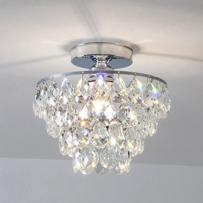 Mini Crystal Chandelier Ceiling Light Small, Modern Chrome Crystal Flush Moun...