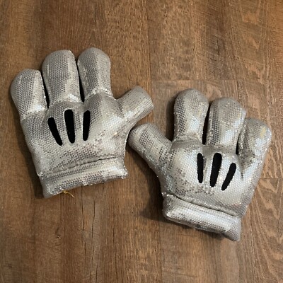 2 Disney Mickey Mouse Sequin Gloves Silver Excellent Condition Sparkly Authentic
