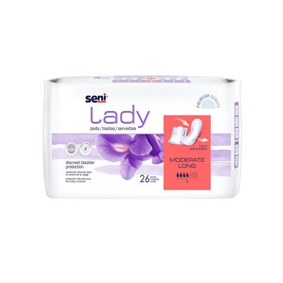 Seni Lady Moderate Female Incontinent Pad Long Length 11'' L S-4P26-PS1 26 Ct