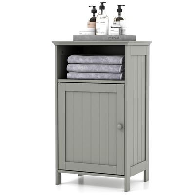 Topbuy Bathroom Floor Cabinet Single Door Side Cabinet w/ Open Compartment &