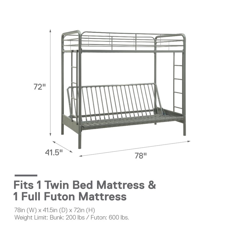 Bunk Beds Twin Over Full Futon For Kids Teens Adults Silver Metal Frame Ladder