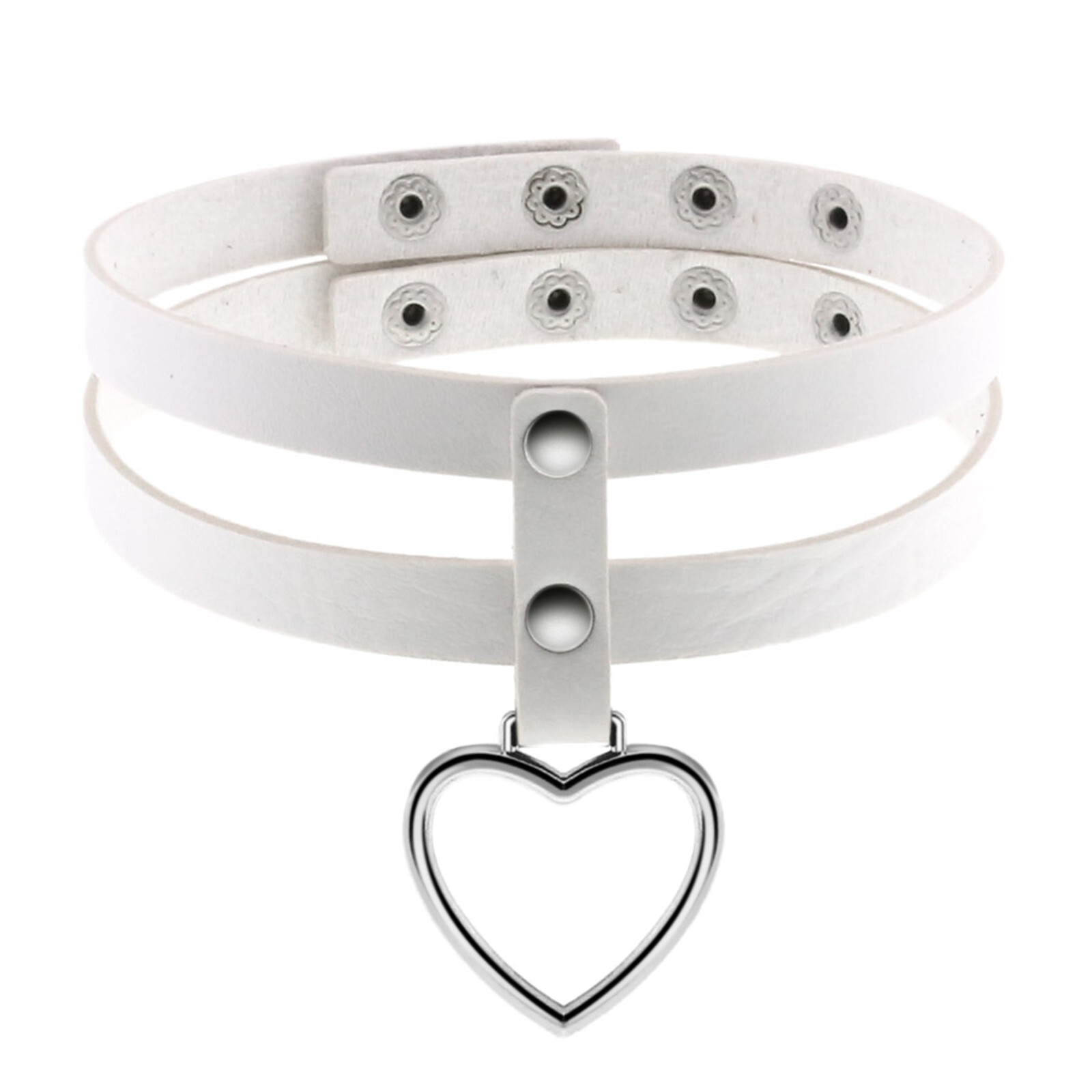 アクセサリーその他 Love City Light Choker - White Women's Punk Double Layer Leather Choker Heart O-Ring Collar