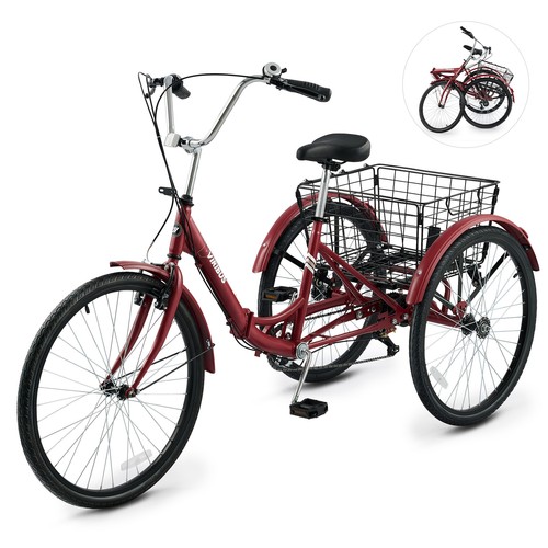 Secondhand 24" Folding Adult Tricycle 7 Speed 3 Wheel Bike f