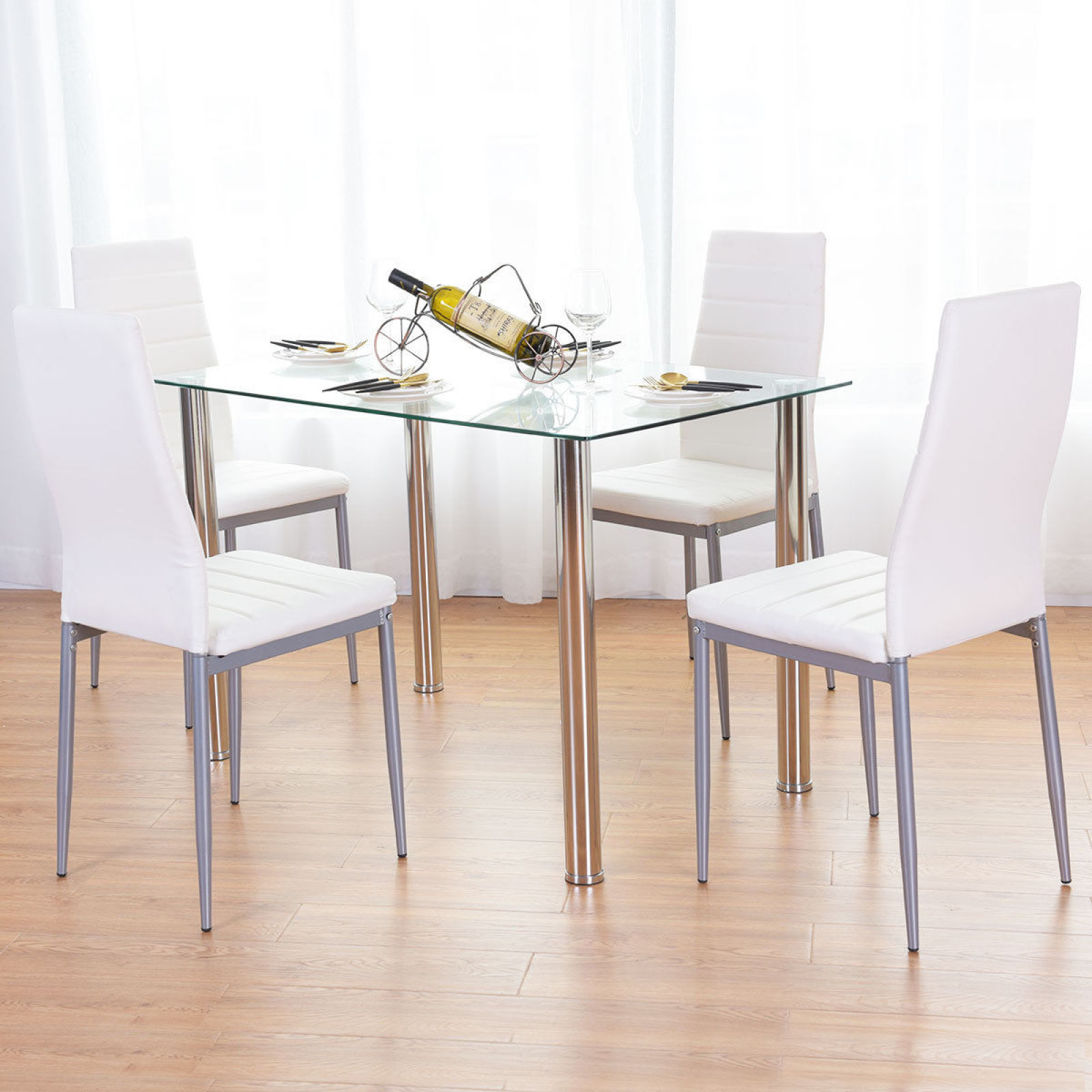 Details About Dining Set Table Chairs Padded Metal Legs Glass Top Kitchen Furniture
