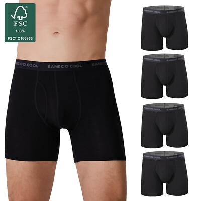 BAMBOO COOL Men's Bamboo Underwear Boxer Briefs 4 Pack Soft Trunks Undies Black