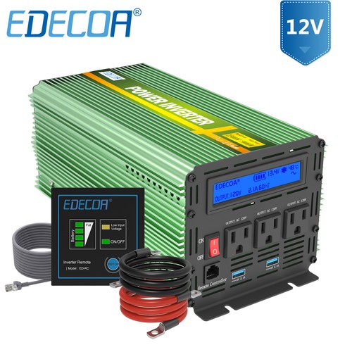 EDECOA 2500W 5000 Watt Power Inverter Pure Sine Wave 12V dc to 120V ac LCD RV