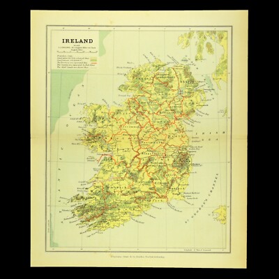 Antique IRELAND Map Wall Art Old Vintage Original Edinburgh Dublin ca1904