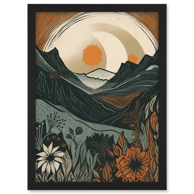 Wild Flowers in Scottish Hills Sunrise Landscape Framed Art Picture Print A3