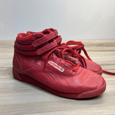 Reebok Size 8 Freestyle Hi Classic OG Red Leather Ankle Straps High Top Womens