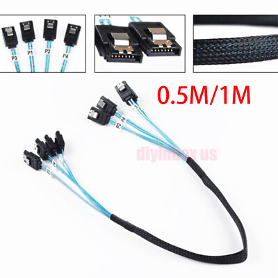 4 SATA 3.0 7 pin Computer Host Data Cable 6Gbps 4 Ports Group Server 0.5 or 1.0m