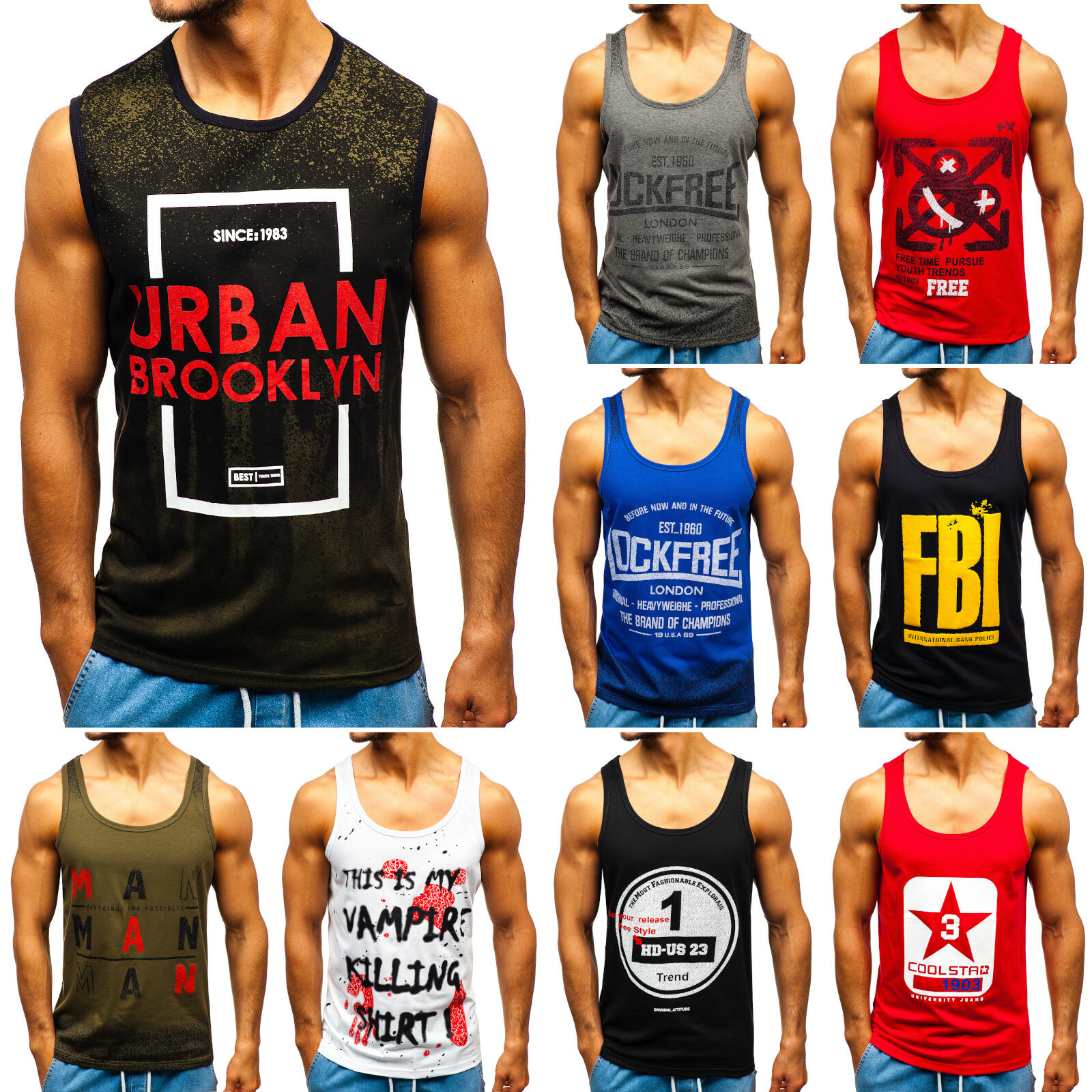 Tanktop T-Shirt Achselshirts Muskelshirt Ärmellos Herren Mix BOLF 3C3 Print