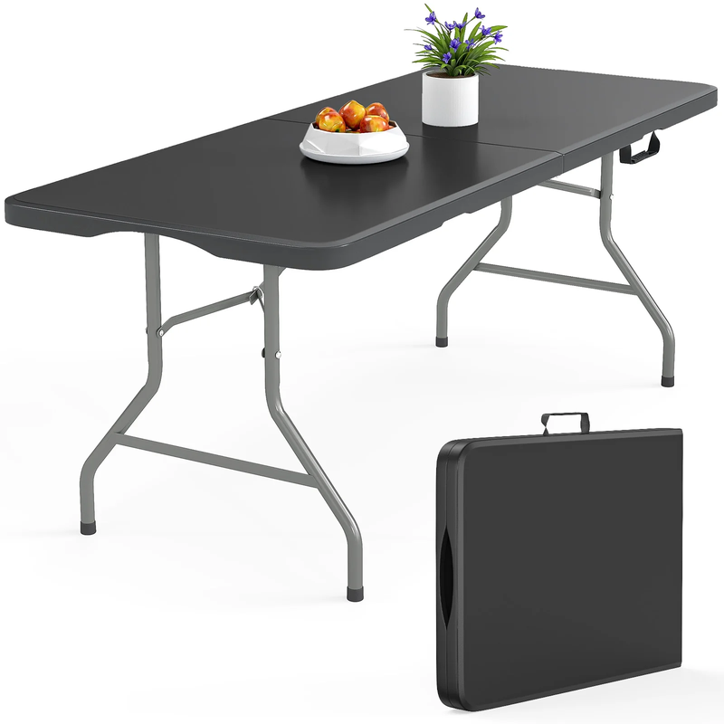 6 Ft Rectangular Black Plastic Folding Table