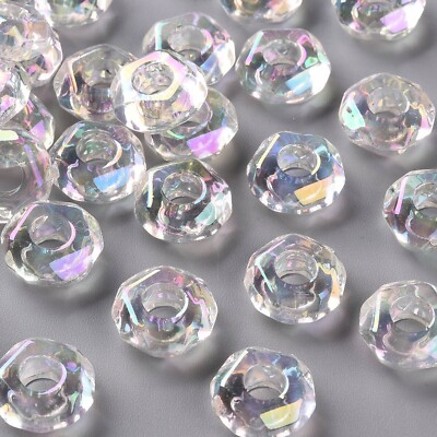 100Pcs Faceted Clear AB Transparent Acrylic European Large Hole Beads 13x5.5mm