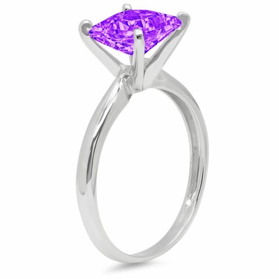 Pre-owned Pucci 2.5 Princess Cut Amethyst Designer Modern Statement Bridal Ring 14k White Gold
