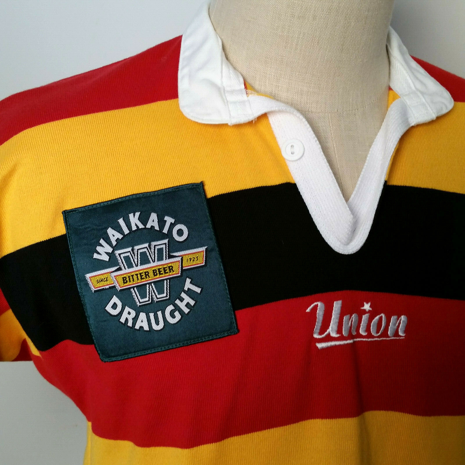 WAIKATO New Zealand Vintage WRU Union Rugby Shirt Jersey Short Sleeve Stripe Med