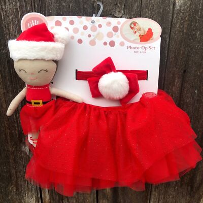 NWT Little me Baby girl 3 piece Tutu set Christmas photo op 0-12 month