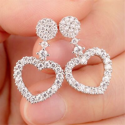 1.50Ct Round Lab Created Diamond Heart Drop Earrings 14K White Gold Plated